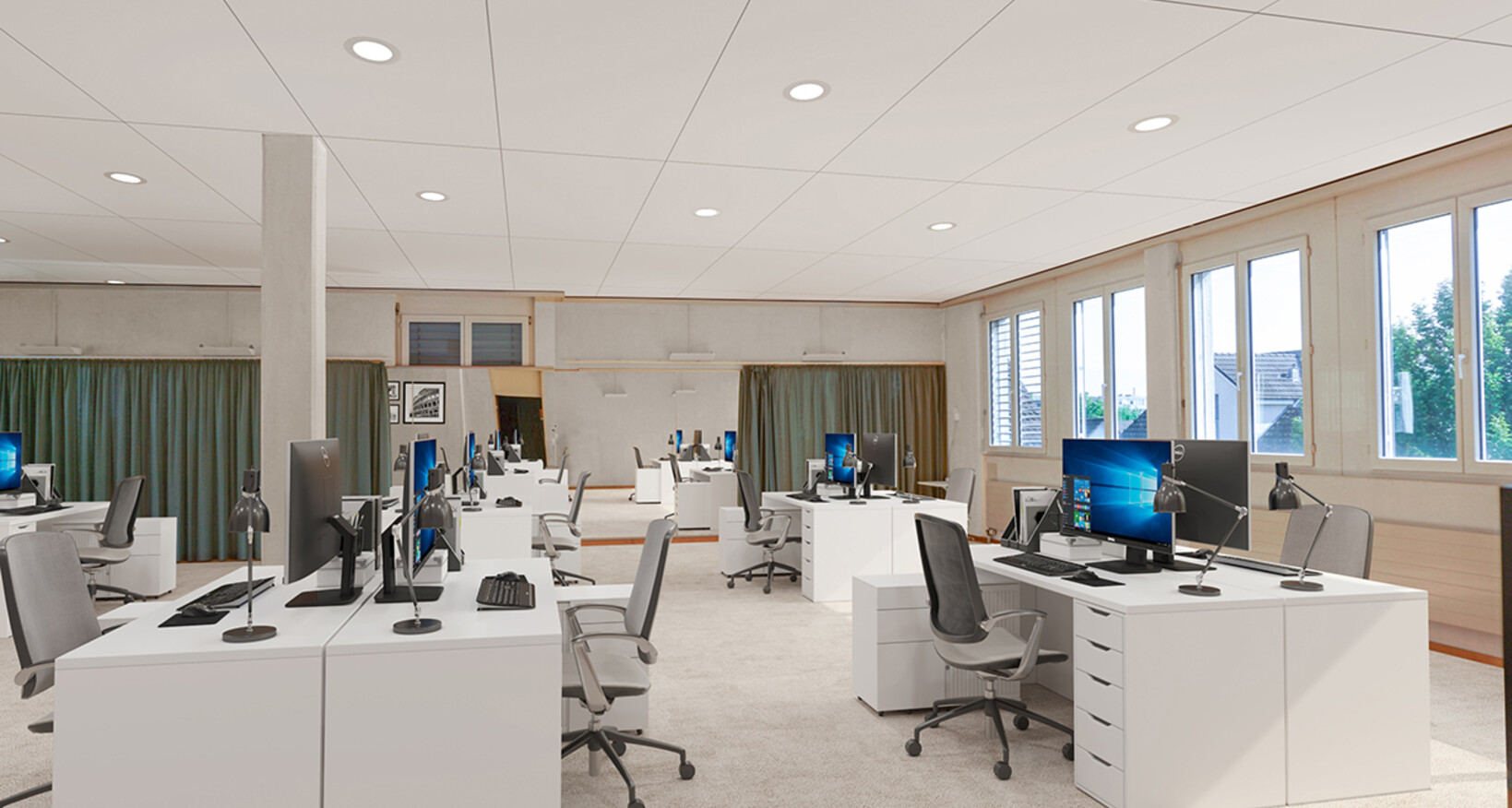 Grosszügige und offene Bürofläche mit 267 m2 zu vermieten, welche  individuell unterteilt werden kann.